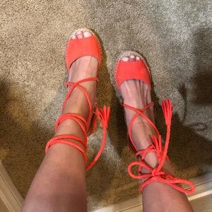 Coral Lace Up Wedges